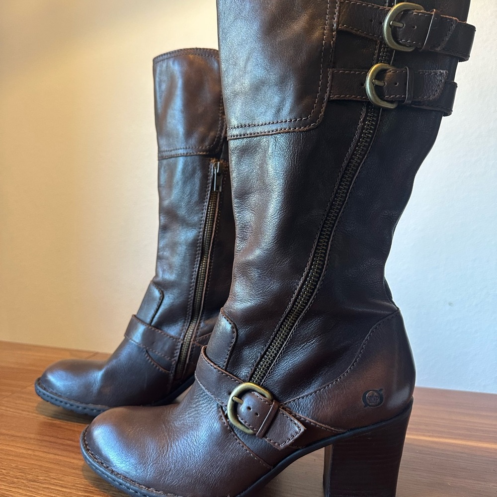 Born Milari high calf brown buckle biker boot size 10 size 42